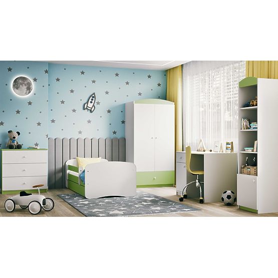 Łóżko dziecięce z barierką Ourbaby - zielono-białe