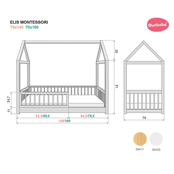 Montessori łóżko domek Elis naturalne
