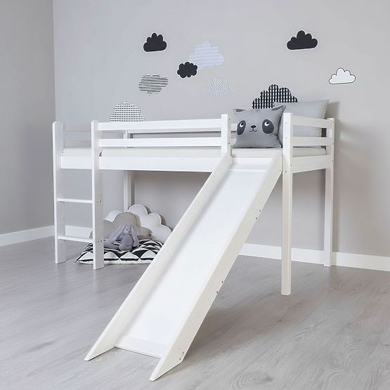 Dziecięce podwyższone łóżko Ourbaby Modo z zjeżdżalnią - białe