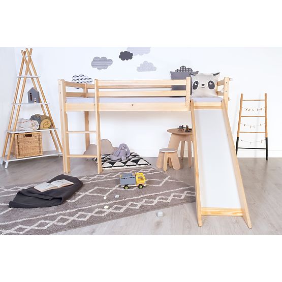Dziecięce podwyższone łóżko Ourbaby Modo z zjeżdżalnią - sosna