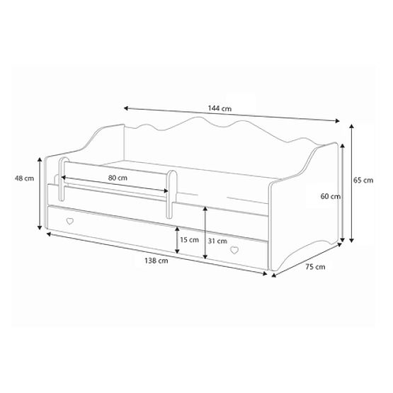 Łóżko dziecięce EMMA z szufladą i barierką 140x70 różowe