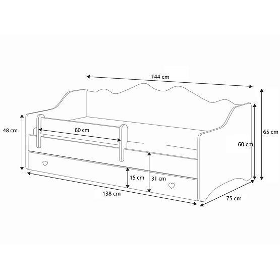 Łóżko dziecięce EMMA z szufladą i barierką 140x70 szare