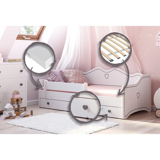 Łóżko dziecięce EMMA z szufladą i barierką 180x80 szare