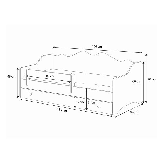 Łóżko dziecięce EMMA z szufladą i barierką 180x80 szare
