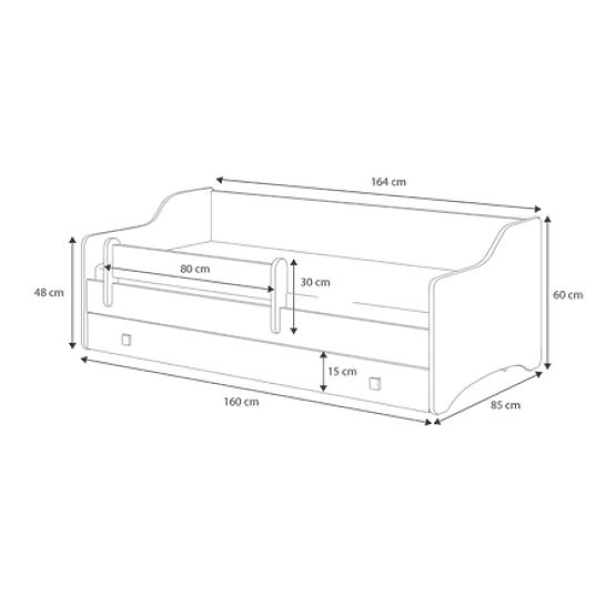 Łóżko dziecięce ERYK z szufladą i barierką 160x80 szary panel