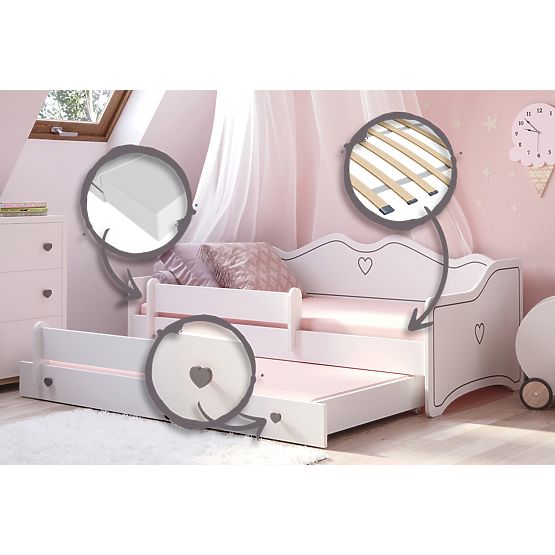 Łóżko podwójne EMMA z szufladą i barierką 160x80 szare