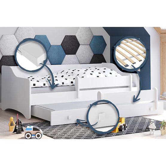 Łóżko podwójne ERYK z szufladą i barierką 160x80 biały uchwyt