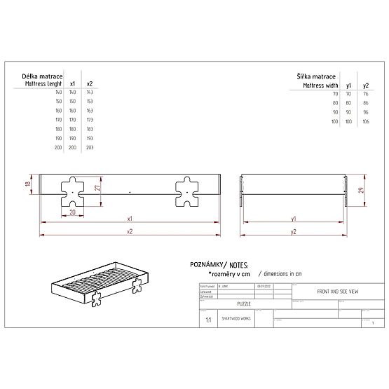 Uniwersalne łóżko Puzzle z barierką - czarne