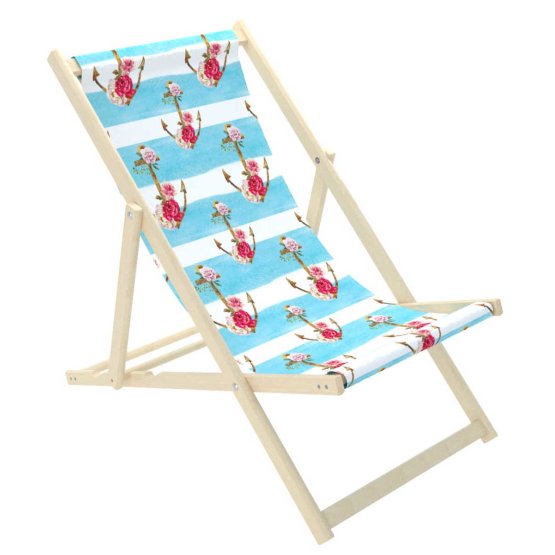 Krzesło plażowe Anchors w kwiaty - niebiesko-białe