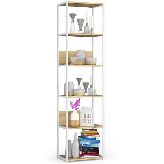 Metalowy regał loftowy 50 cm - biały-dąb artisan - 6 półek