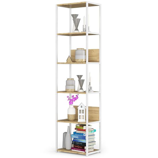 Metalowy regał loftowy 50 cm - biały-dąb artisan - 6 półek