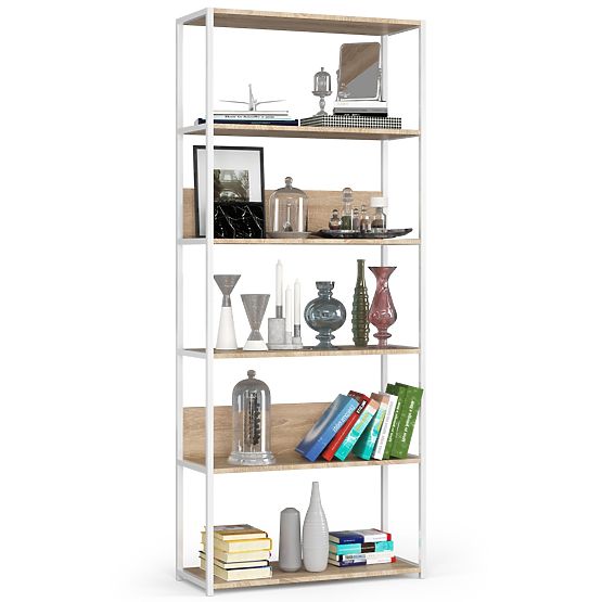 Metalowy regał loftowy 80 cm - biały-dąb sonoma - 6 półek