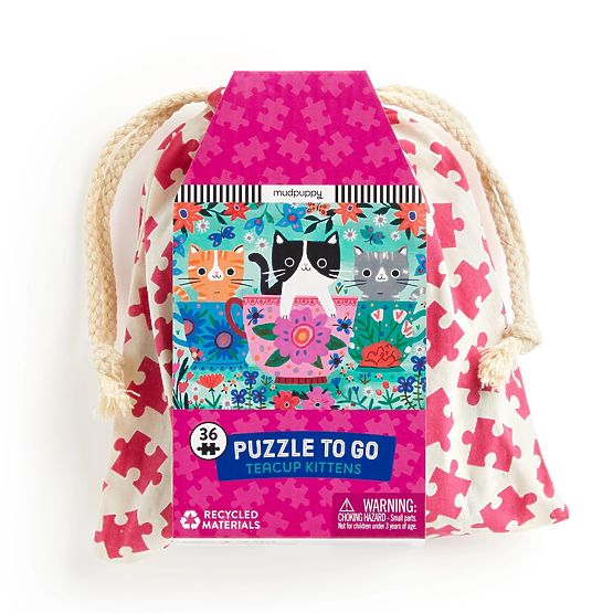 Mudpuppy Puzzle Kocięta w filiżance do herbaty w materiałowym woreczku 36 elementów