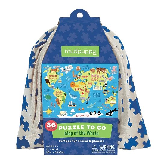Mudpuppy Puzzle Mapa świata w materiałowym woreczku 36 elementów