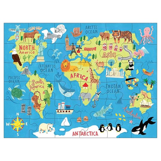 Mudpuppy Puzzle Mapa świata w materiałowym woreczku 36 elementów