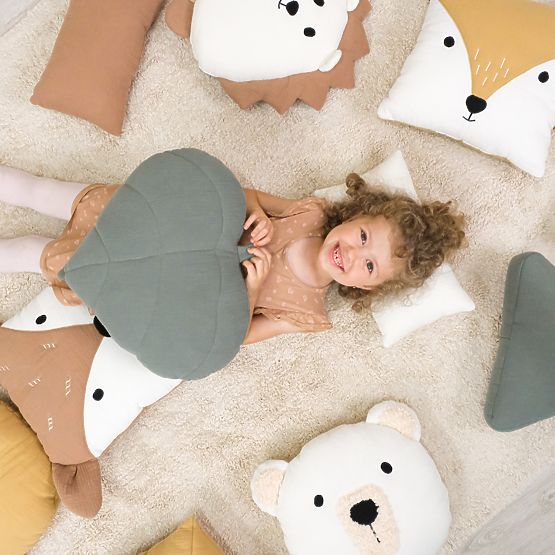 Muślinowa poduszka Ourbaby Ø 35 cm Miś - ecru