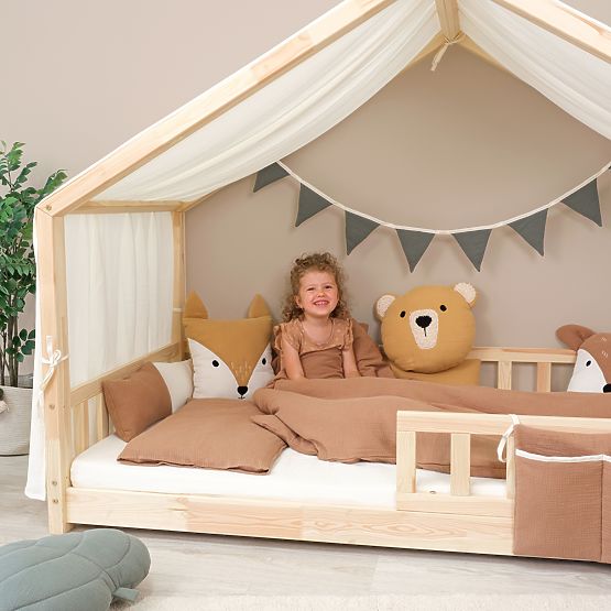 Muślinowa poduszka Ourbaby Ø 35 cm Miś - musztardowy