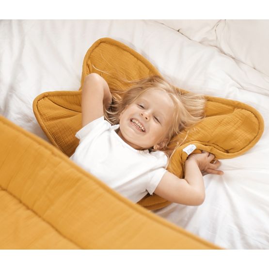 Muślinowy koc i poduszka z wypełnieniem 100x135 + 40x60 - musztarda