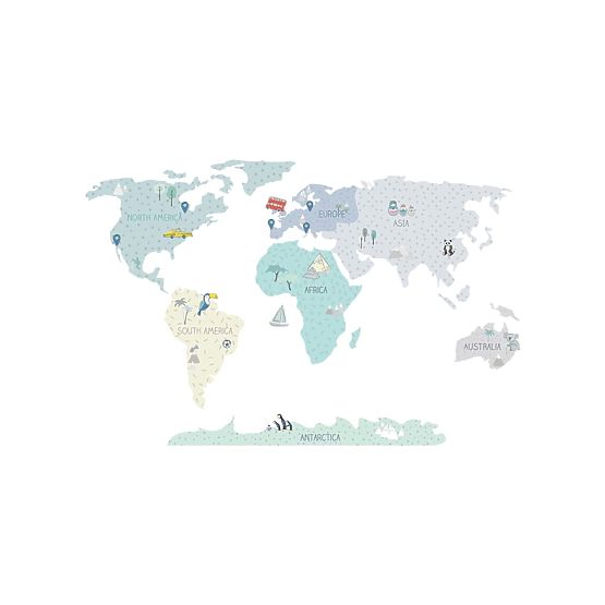 Naklejka ścienna Mapa świata - miętowa