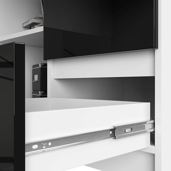 NAROŻNE BIURKO B16 124 cm PRAWE 3 SZUFLADY PK BIAŁY / CZARNY POŁYSK