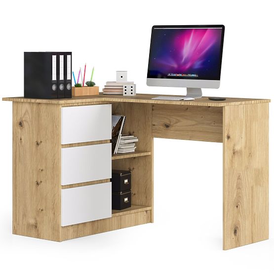 NAROŻNE BIURKO B16 CLP LEWE DĄB ARTISAN / BIAŁY