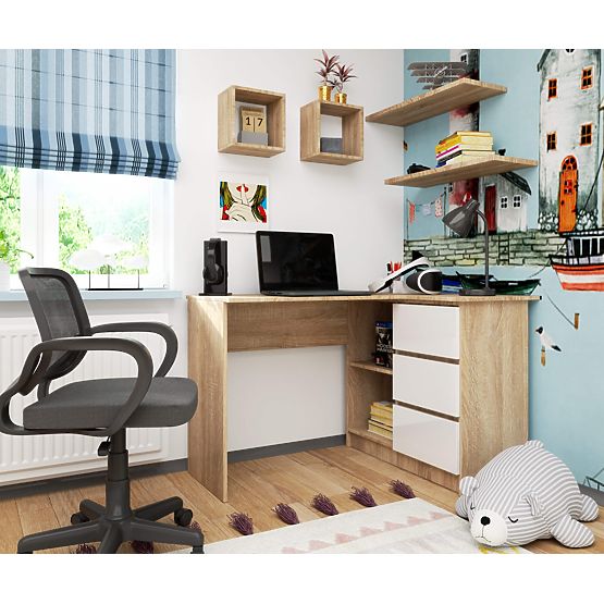 NAROŻNE BIURKO B16 CLP PRAWE PK SONOMA / BIAŁY