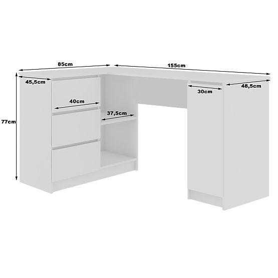 NAROŻNE BIURKO B20 155 cm LEWE PK SONOMA / BIAŁY