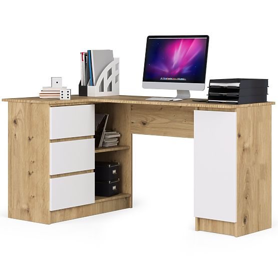 NAROŻNE BIURKO B20 CLP LEWOSTRONNE PK DĄB ARTISAN / BIAŁY