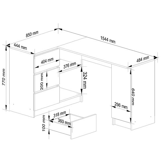 NAROŻNE BIURKO B20 CLP LEWOSTRONNE PK DĄB CRAFT / BIAŁY