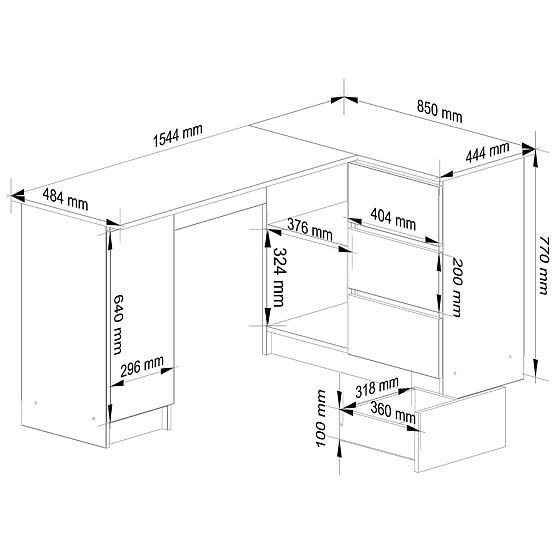 NAROŻNE BIURKO B20 CLP PRAWOSTRONNE PK BIAŁY / SONOMA