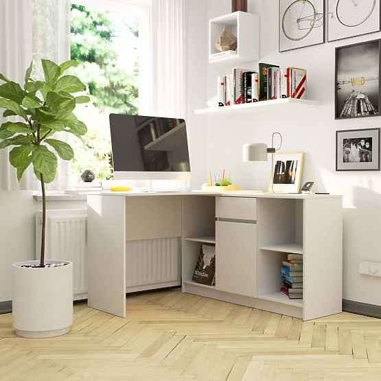 NAROŻNE BIURKO - ZESTAW B-17 KOMODA I BIURKO PK BIAŁY