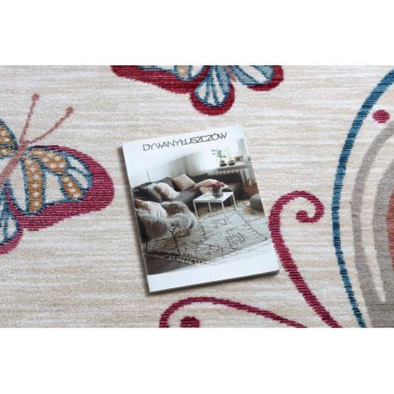 Nowoczesny dywan dziecięcy TOYS 75326 MOTYL, nieregularny kształt, kremowy, czerwony fuksja