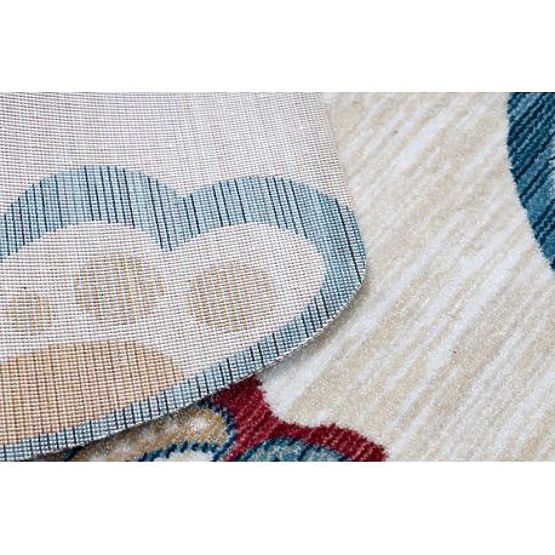 Nowoczesny dywan dziecięcy TOYS 75326 MOTYL, nieregularny kształt, kremowy, czerwony fuksja