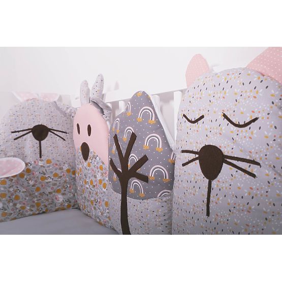 Ochraniacz modułowy do łóżeczka Flowers - szaro-różowy