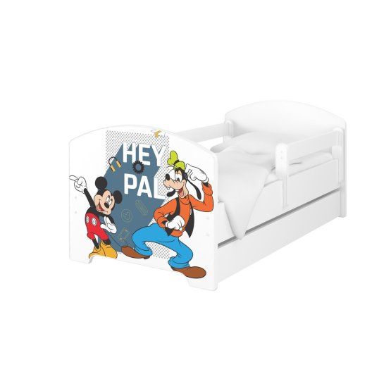 Łóżeczko dziecięce z barierką - Mickey and Goofy - białe