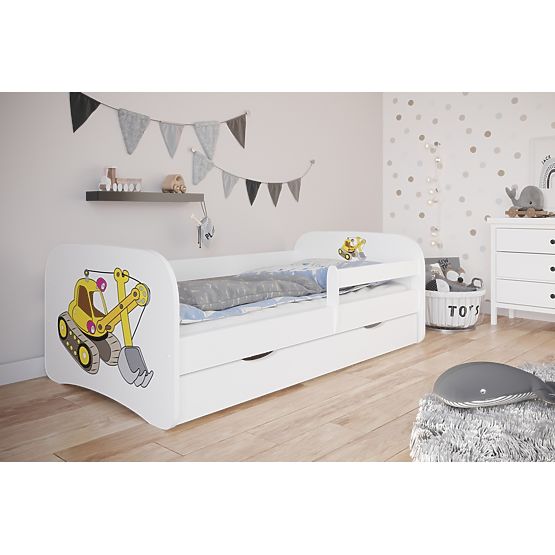 Łóżko dziecięce z barierką Ourbaby - koparka - białe