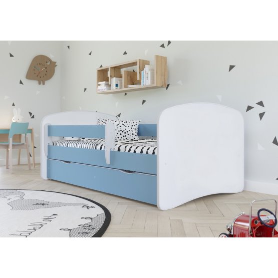 Łóżko dla dziecka z barierką Ourbaby - niebiesko-białe