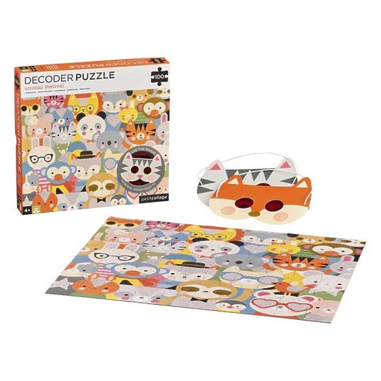 Petit Collage Puzzle zwierzęta 100 szt. z okularami 3D