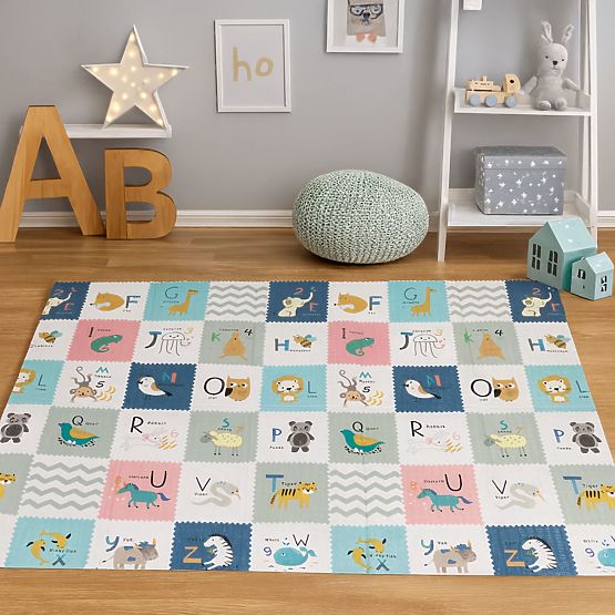 Piankowa mata dla dzieci 200x150 cm edukacyjna dwustronna składana miarka wzrostu alfabet ECOTOYS