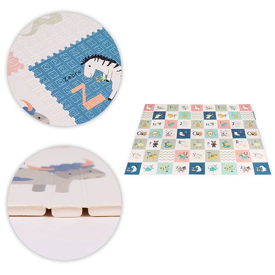 Piankowa mata dla dzieci 200x180 cm edukacyjna dwustronna składana miarka wzrostu alfabet ECOTOYS