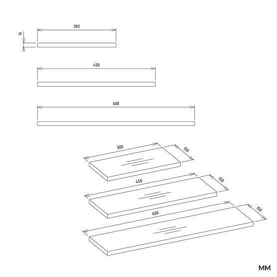 Półki wiszące TOBI 3P DĄB ARTISAN