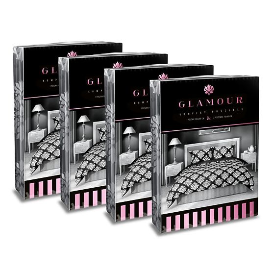 Pościel bawełniana Glamour czarno-biała 140x200cm + 70x90cm