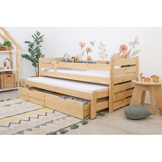 Łóżko dziecięce z dostawką i barierką Praktik - naturalne