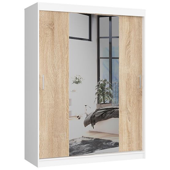 PRZESUWNA SZAFA 150 cm CLP BIAŁA / SONOMA