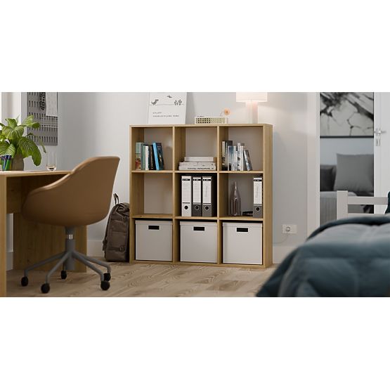 REGAŁ MALAX 3x3 H DĄB ARTISAN Z SOLIDNYM TYLNYM PANELEM HDF 110x110 CM