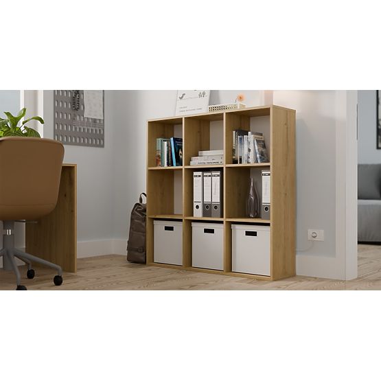 REGAŁ MALAX 3x3 H DĄB ARTISAN Z SOLIDNYM TYLNYM PANELEM HDF 110x110 CM