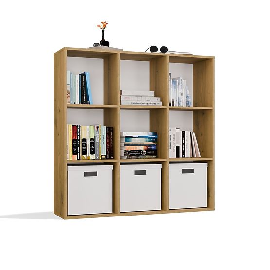 REGAŁ MALAX 3x3 H DĄB ARTISAN Z SOLIDNYM TYLNYM PANELEM HDF 110x110 CM