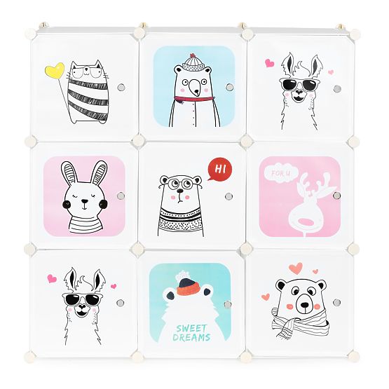 Regał z półkami i pojemnikami Zwierzątka