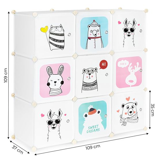 Regał z półkami i pojemnikami Zwierzątka