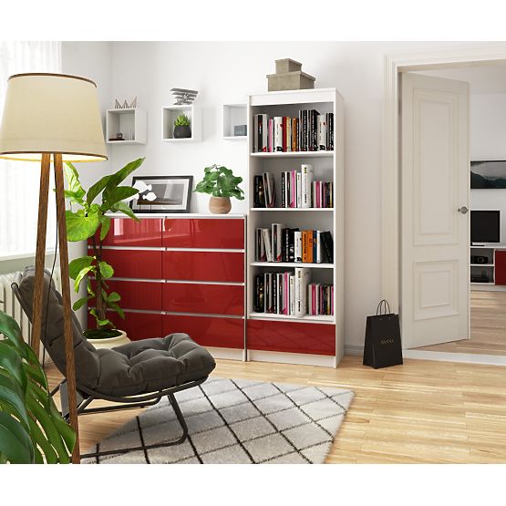 REGAŁ R 60 cm CLP 1 SZUFLADA 4 PÓŁKI BIAŁY / CZERWONY POŁYSK